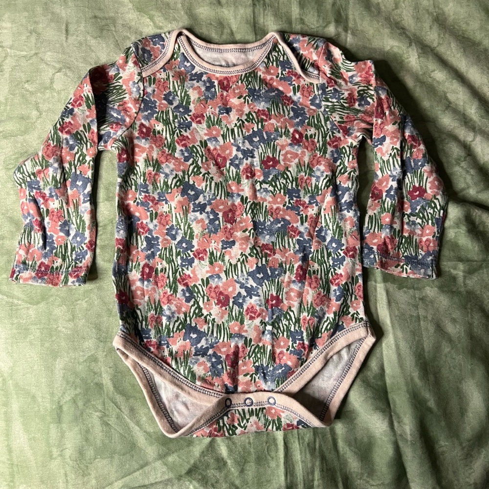 Pink Infant’s Burt’s Bees Baby Floral Longsleeve Onesie
